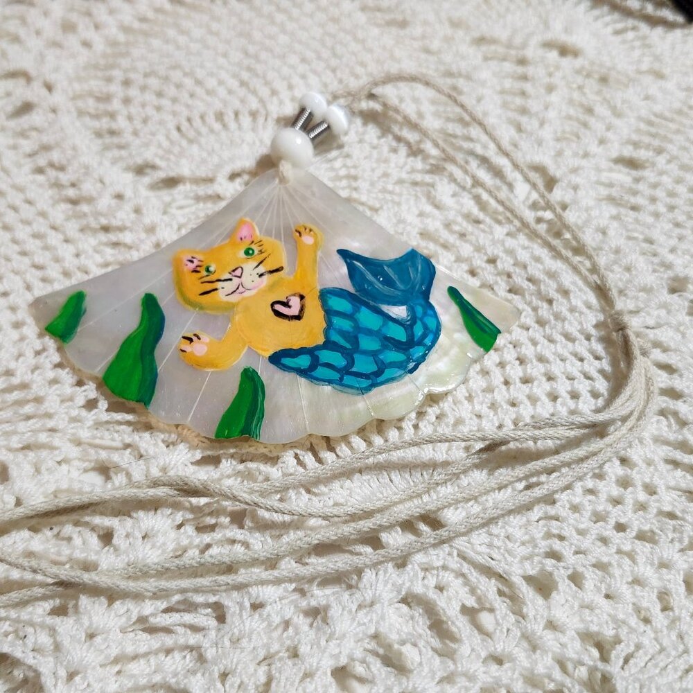 Cat Mermaid on a shell necklace